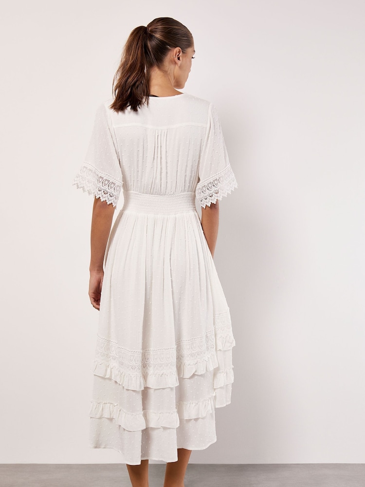 Apricot White Dobby Ruffle Tiered Mini Dress - Image 4 of 4