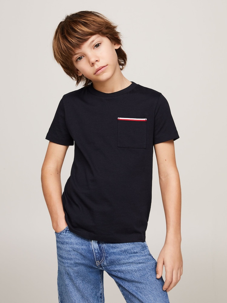 Tommy Hilfiger Blue 100% Cotton Pocket T-Shirt - Image 1 of 6 Tommy Hilfiger Blue 100% Cotton Pocket T-Shirt - Image 1 of 6