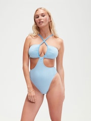 Speedo Blue Gingham Convertible Cut-Out 1 Piece Swimsuit with UPF 50+ UV Protection - Image 1 of 5