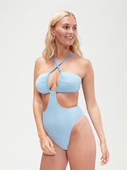 Speedo Blue Gingham Convertible Cut-Out 1 Piece Swimsuit with UPF 50+ UV Protection - Image 3 of 5
