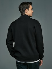 črna - Texture Regular Fit 100% Cotton Premium Zip-Through Jumper - Slika 2 iz 8