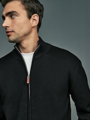 črna - Texture Regular Fit 100% Cotton Premium Zip-Through Jumper - Slika 4 iz 8