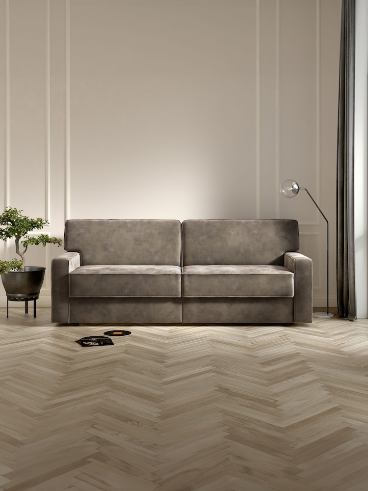 Jay-Be Luxe Velvet Mink Brown Linea 4 Seater Sofa Bed - Image 1 of 6 Jay-Be Luxe Velvet Mink Brown Linea 4 Seater Sofa Bed - Image 1 of 6