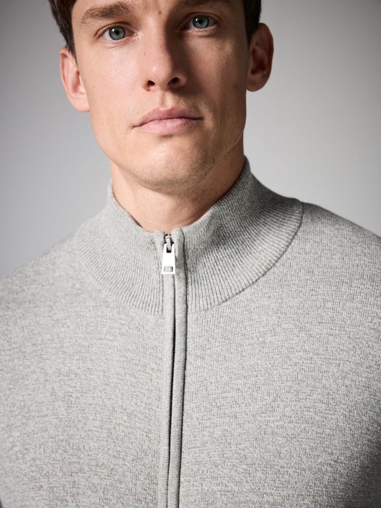 Світло-сірий - стандартний крій 100% Cotton Premium Zip-Through джемпери - Image 4 of 7