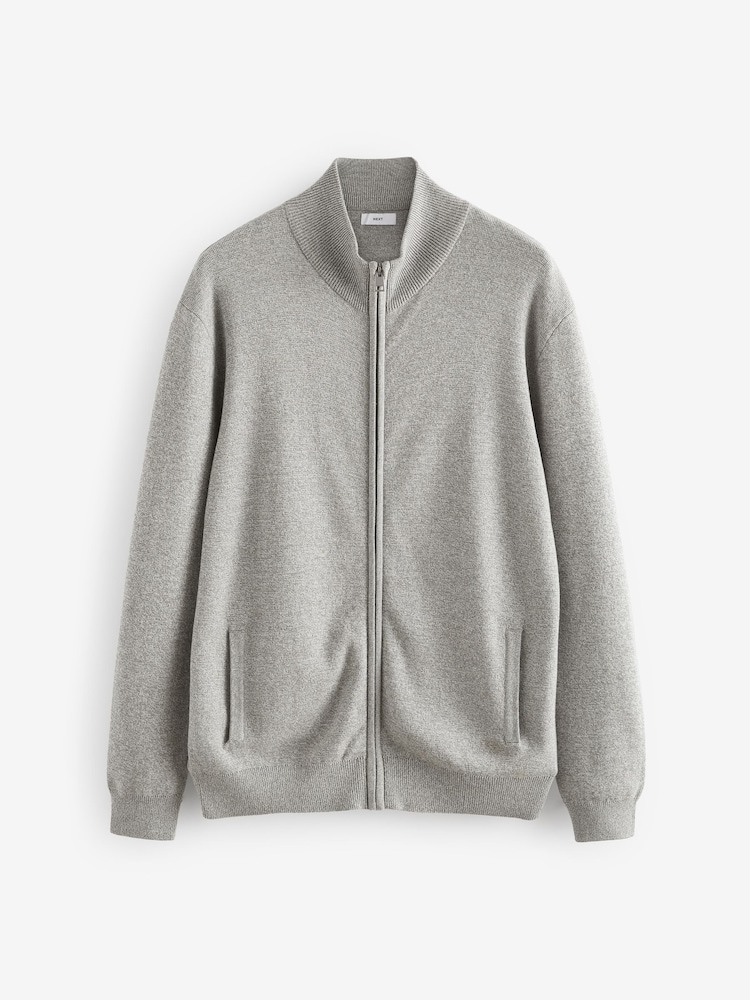 Світло-сірий - стандартний крій 100% Cotton Premium Zip-Through джемпери - Image 5 of 7