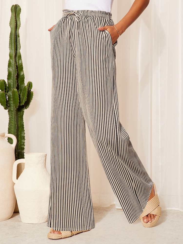 Friends Like These White Wide Leg Crinkle Jersey Printed Elasticated Waist Trousers - Image 1 of 4