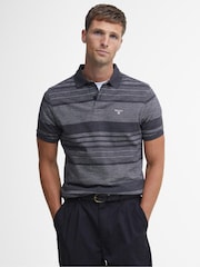 Barbour® Charcoal Grey Colburn Jacquard Striped 100% Cotton Polo Shirt - Image 1 of 7