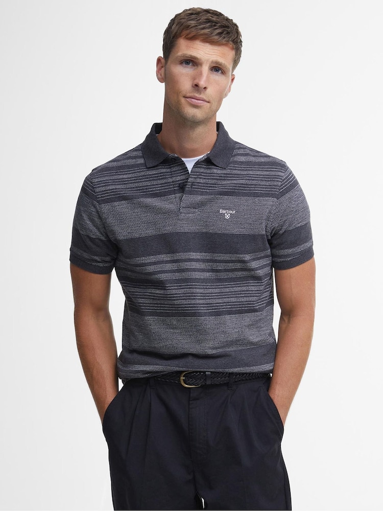 Barbour® Charcoal Grey Colburn Jacquard Striped 100% Cotton Polo Shirt - Image 1 of 7