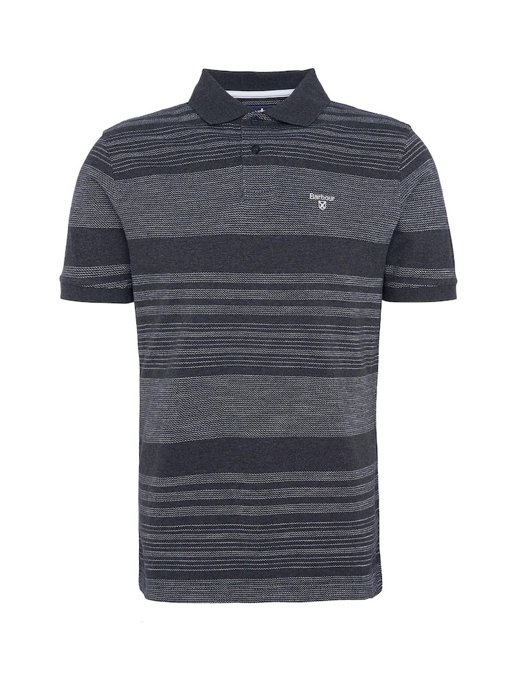 Barbour® Charcoal Grey Colburn Jacquard Striped 100% Cotton Polo Shirt - Image 7 of 7