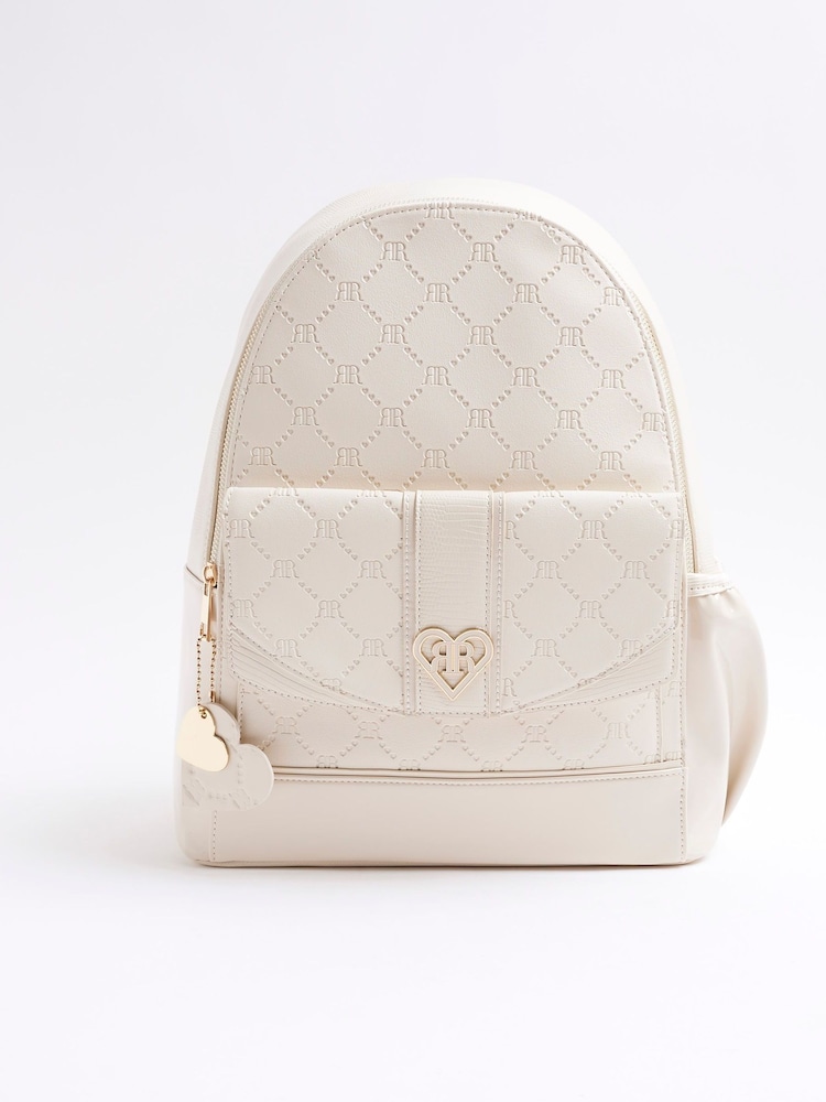 Creme - River Island Mädchen-Rucksack mit Prägung und Tasche - Bild 2 von 6 Creme - River Island Mädchen-Rucksack mit Prägung und Tasche - Bild 2 von 6