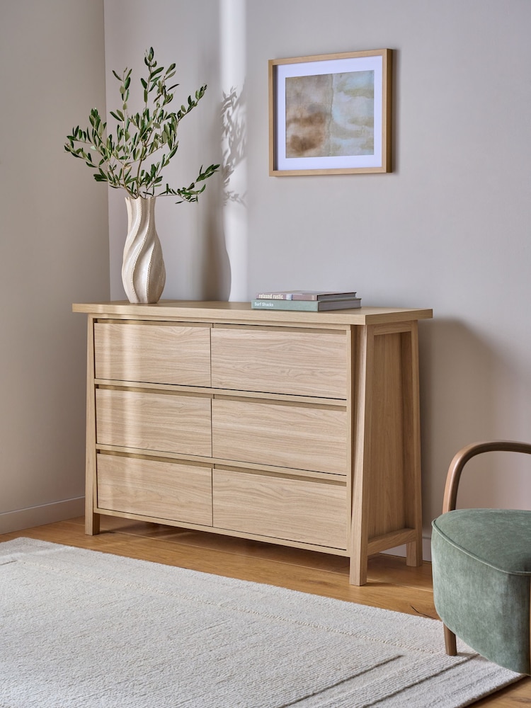 Light Natural Oti Oak Effect 6 Drawer Chest of Drawers - Image 1 of 9