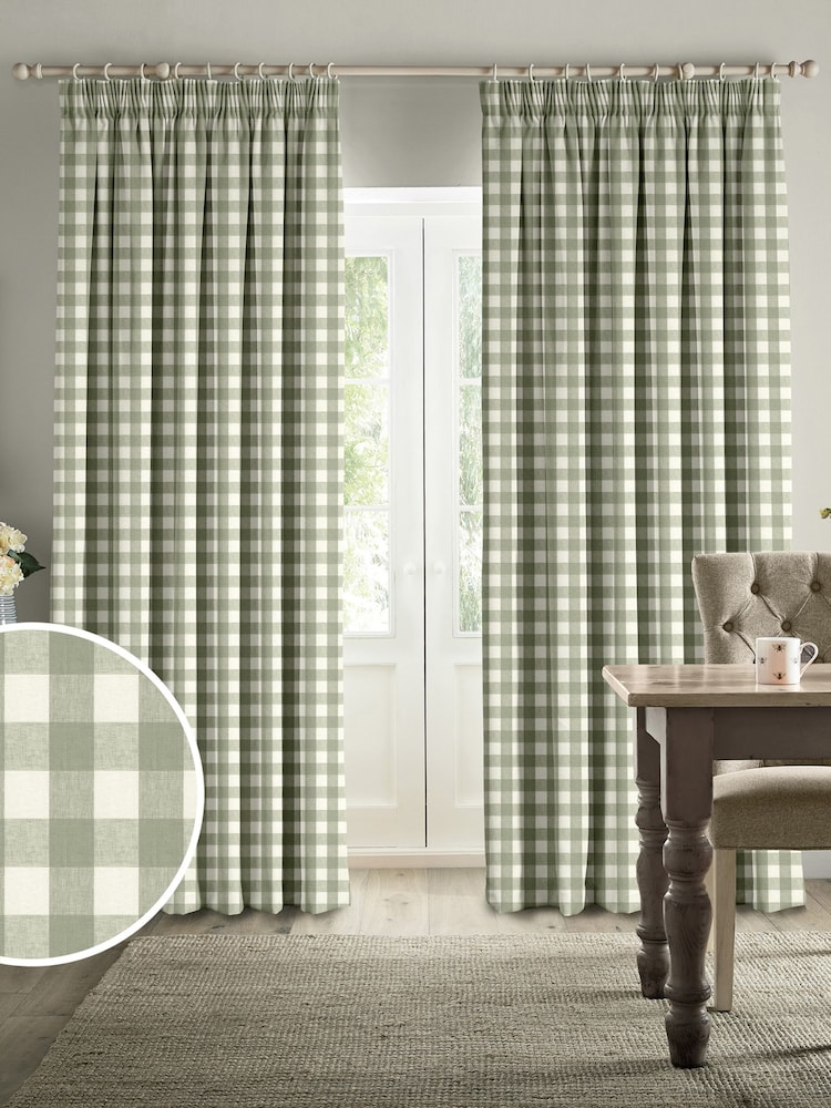 Sophie Allport Green Gingham Made to Measure 100% Cotton Curtains - Image 1 of 6