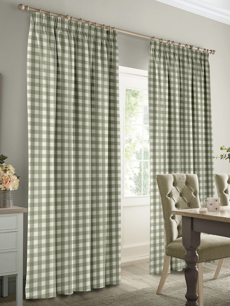 Sophie Allport Green Gingham Made to Measure 100% Cotton Curtains - Image 2 of 6