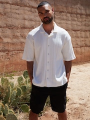 Threadbare White Blend Zig Zag Revere Collar Short Sleeve Shirt - Image 1 of 5