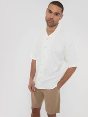 Threadbare White Blend Zig Zag Revere Collar Short Sleeve Shirt - Image 2 of 5