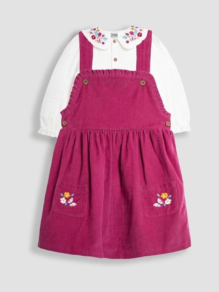 JoJo Maman Bébé Berry Pink Classic Cord Pinafore Dress & Top Set - Image 1 of 5