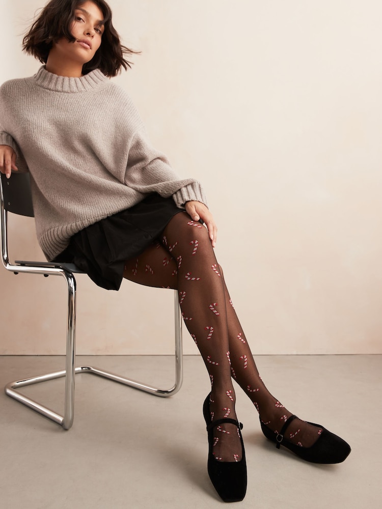 Christmas Candy Canes Pattern Tights 1 Pack - Image 1 of 2