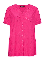 Yours Curve Pink 100% Cotton Broderie Notchneck Top - Image 5 of 5
