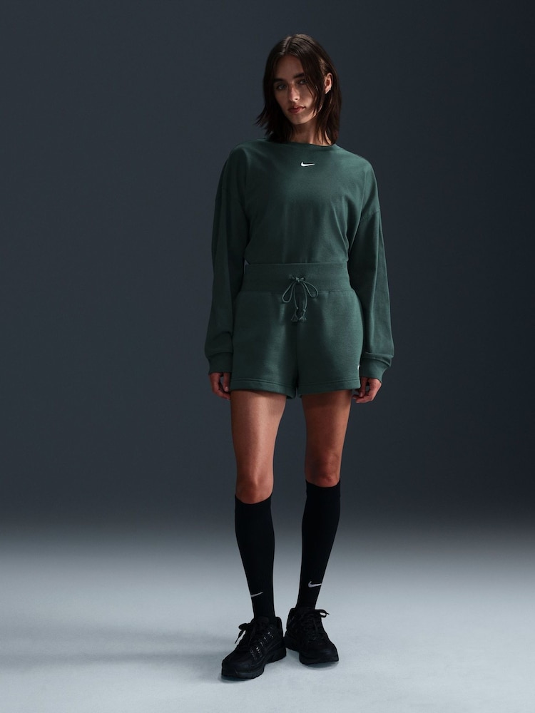 Nike Dark Green Oversized Mini Swoosh Long Sleeve 100% Cotton T-Shirt - Image 1 of 6