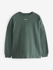 Nike Dark Green Oversized Mini Swoosh Long Sleeve 100% Cotton T-Shirt - Image 6 of 6