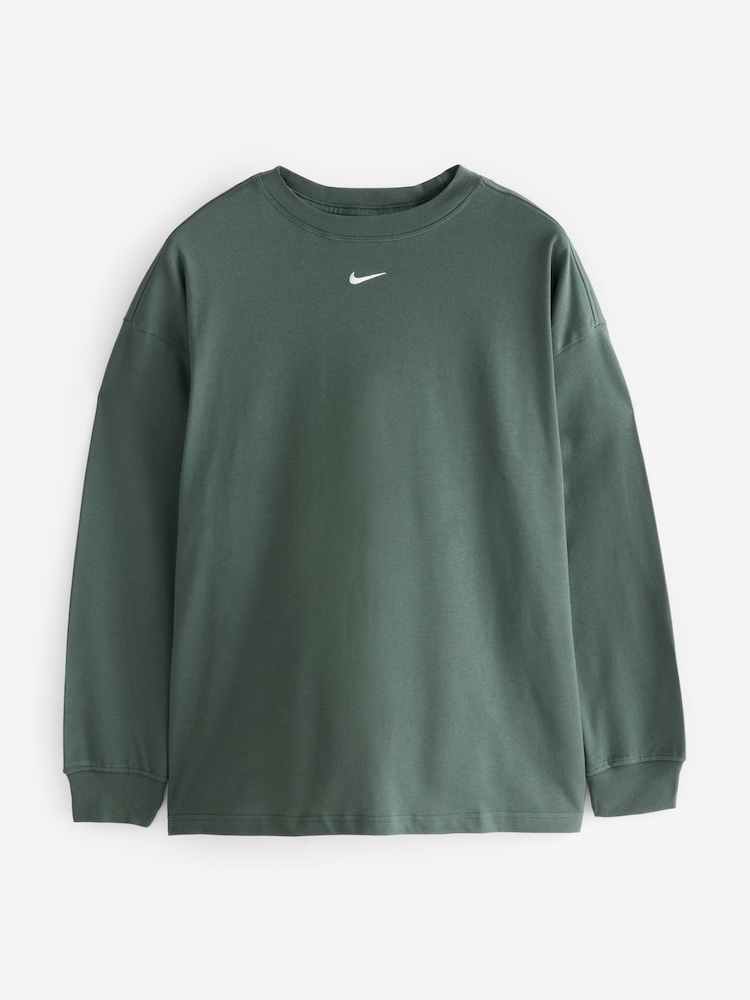 Nike Dark Green Oversized Mini Swoosh Long Sleeve 100% Cotton T-Shirt - Image 6 of 6