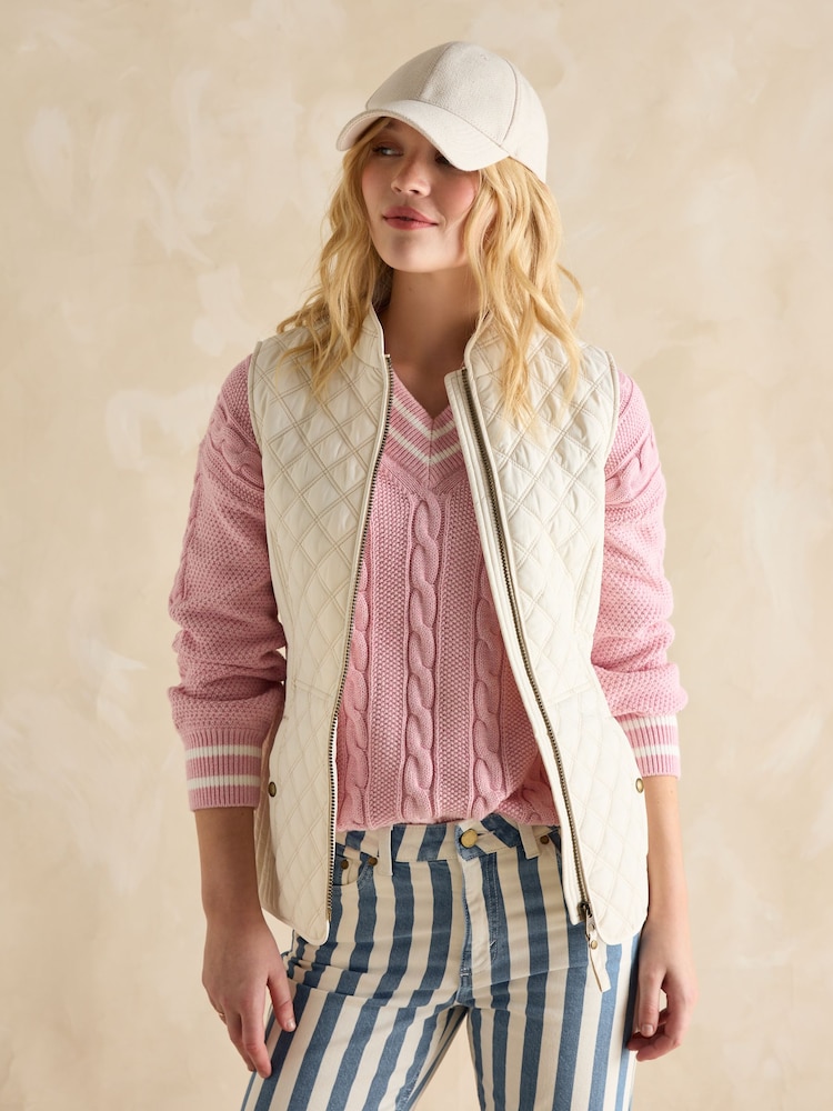 Joules Minx Cream Showerproof Diamond Quilted Gilet - Image 5 of 8
