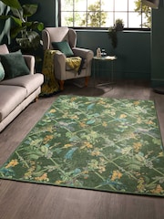 Laurence Llewelyn-Bowen Green Cotswold Fantasia Washable Flat Weave Rug - Image 1 of 6