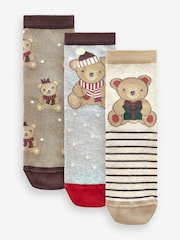 Neutral/Grey Cotton Rich Christmas Character Ankle Socks 3 Pack - Image 1 of 4
