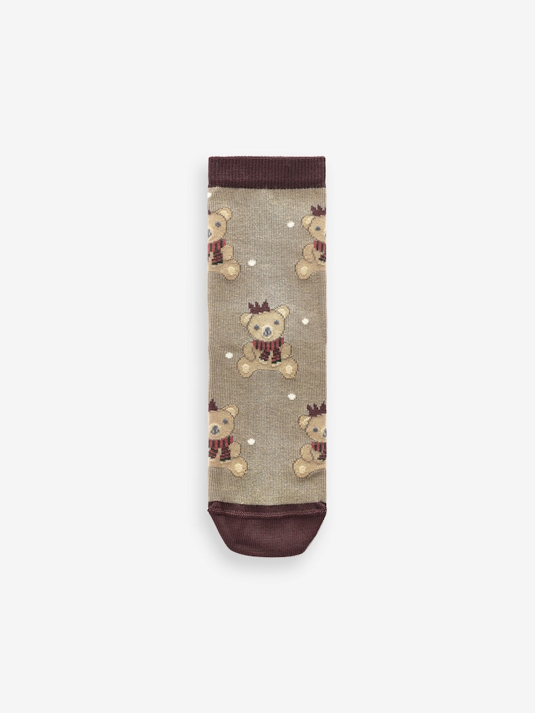 Neutral/Grey Cotton Rich Christmas Character Ankle Socks 3 Pack - Image 4 of 4