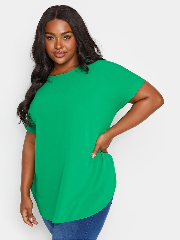 Yours Curve Green Green Short Sleeve Blouse - Image 1 of 5