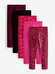 Red Bow/Pink/Black Floral Leggings 5 Pack (3-16yrs) - Image 1 of 8