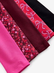 Red Bow/Pink/Black Floral Leggings 5 Pack (3-16yrs) - Image 8 of 8