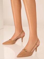 Lipsy Camel Kitten Heel Pointed Strappy Faux Leather Slingback Court Shoe - Image 1 of 4