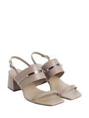 Calvin Klein Brown Leather Metal Bar Heel Sandals - Image 1 of 7