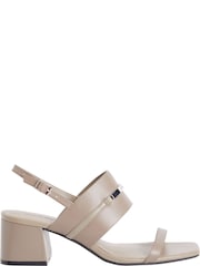 Calvin Klein Brown Leather Metal Bar Heel Sandals - Image 2 of 7