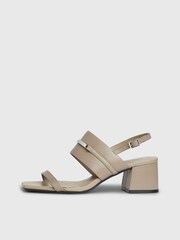 Calvin Klein Brown Leather Metal Bar Heel Sandals - Image 4 of 7