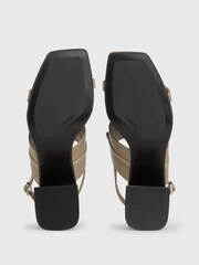 Calvin Klein Brown Leather Metal Bar Heel Sandals - Image 6 of 7