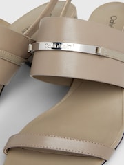 Calvin Klein Brown Leather Metal Bar Heel Sandals - Image 7 of 7