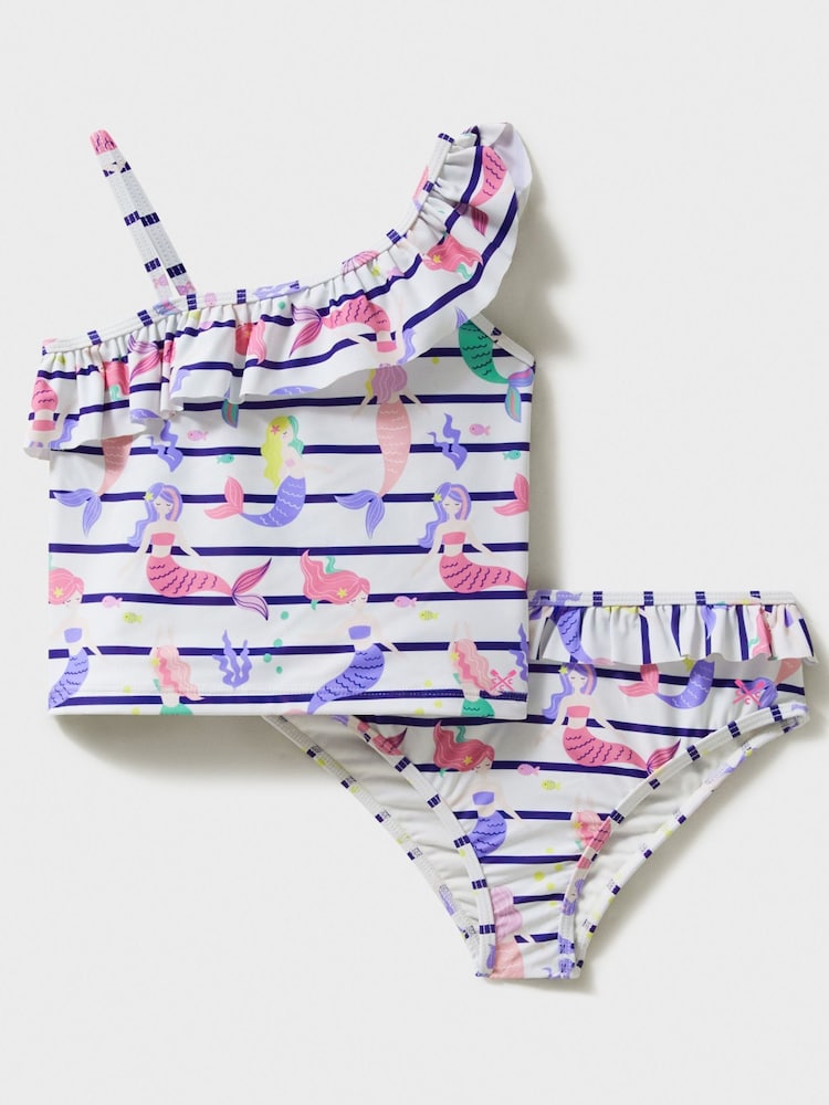 Tankini con volantes y estampado a rayas y sirenas de Crew Clothing Company - Imagen 1 de 3