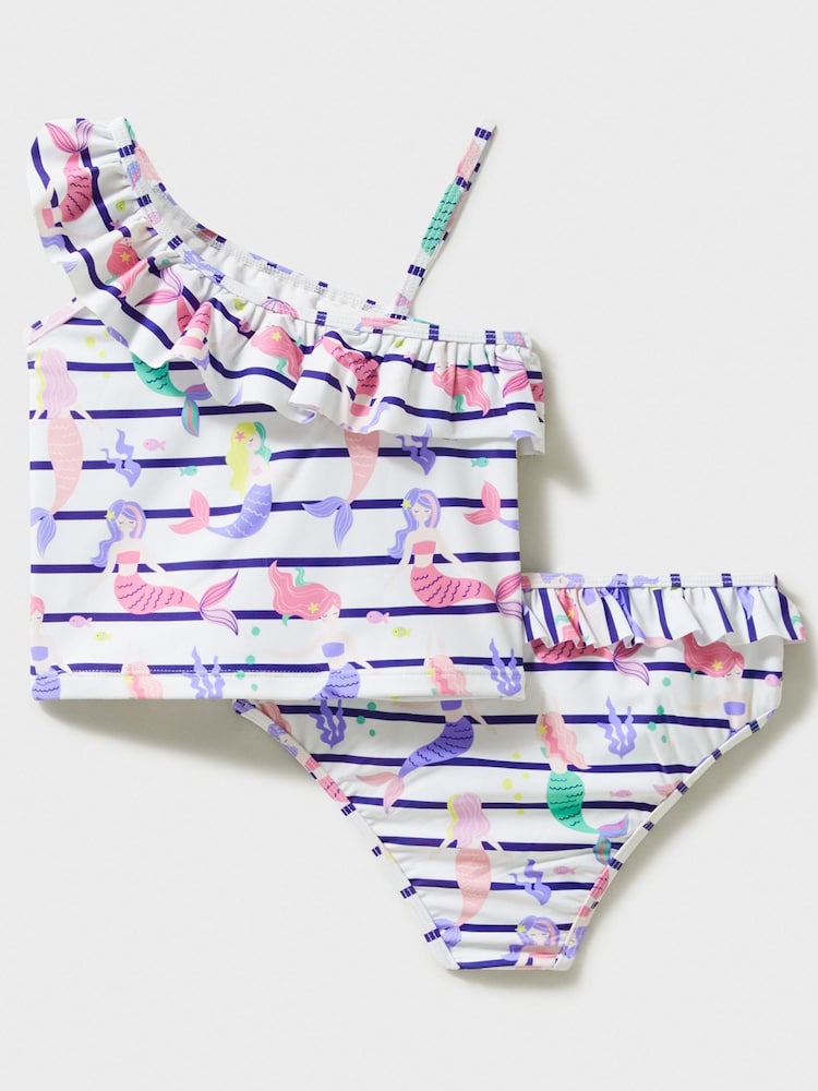 Tankini con volantes y estampado a rayas y sirenas de Crew Clothing Company - Imagen 2 de 3