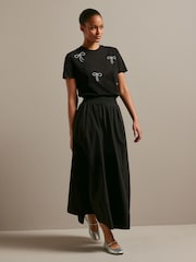 Black 100% Cotton Pearl Bows Embellished Short Sleeve T-Shirt - Image 3 of 7