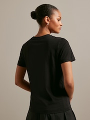 Black 100% Cotton Pearl Bows Embellished Short Sleeve T-Shirt - Image 4 of 7
