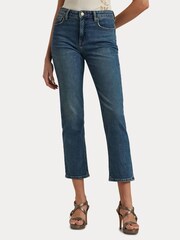 Lauren Ralph Lauren Blue High Rise Straight Leg Ankle Jeans - Image 1 of 7