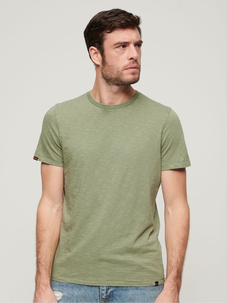 Superdry Green 100% Cotton Crew Neck Slub Short Sleeved T-Shirt - Image 1 of 6