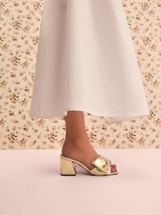Gold Leather Tabitha Simmons x Next Liv Bow Block Mules - Image 1 of 9