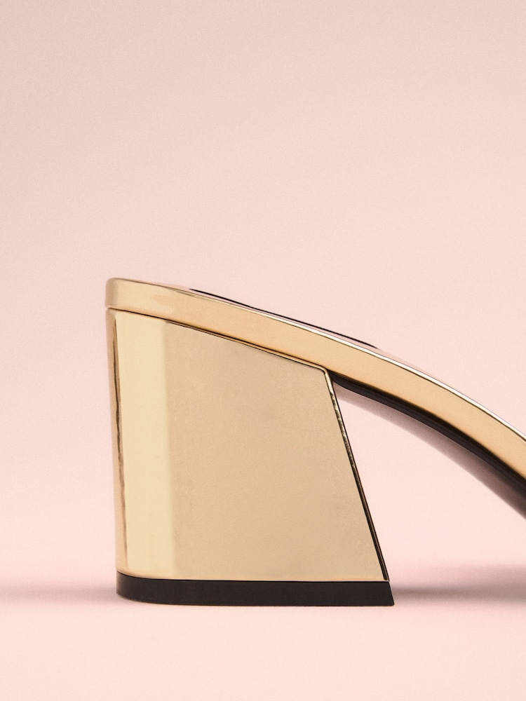 Gold Leather Tabitha Simmons x Next Liv Bow Block Mules - Image 9 of 9