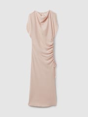 Reiss Pale Pink Bonnie Ruched Cowl Neck Midi Dress - Image 2 of 6