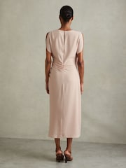 Reiss Pale Pink Bonnie Ruched Cowl Neck Midi Dress - Image 4 of 6