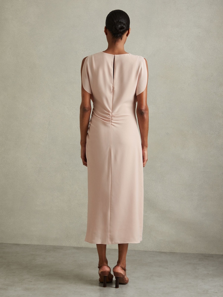 Reiss Pale Pink Bonnie Ruched Cowl Neck Midi Dress - Image 4 of 6
