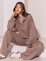 OSIA Mink Brown 1/4 Zip Modal Sweat Top - Image 1 of 5